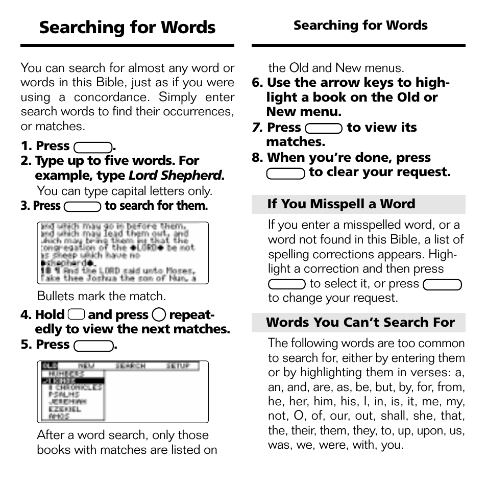 Searching for words | Franklin KJB-770 User Manual | Page 12 / 21