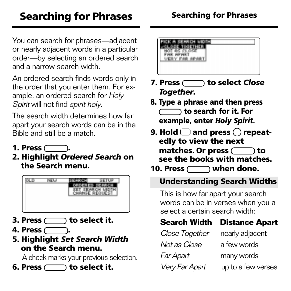 Searching for phrases | Franklin KJB-770 User Manual | Page 13 / 21