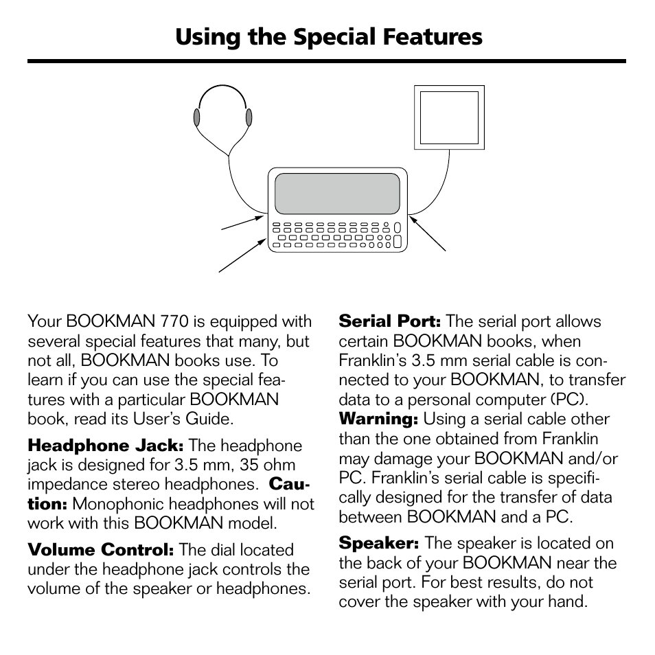 Using the special features | Franklin KJB-770 User Manual | Page 5 / 21