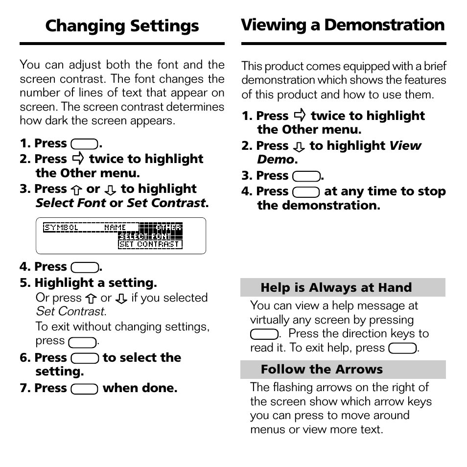 Changing settings viewing a demonstration | Franklin STK-2032 User Manual | Page 6 / 12