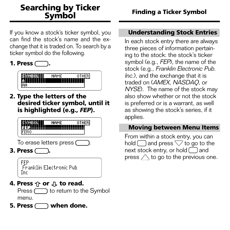 Searching by ticker symbol | Franklin STK-2032 User Manual | Page 7 / 12