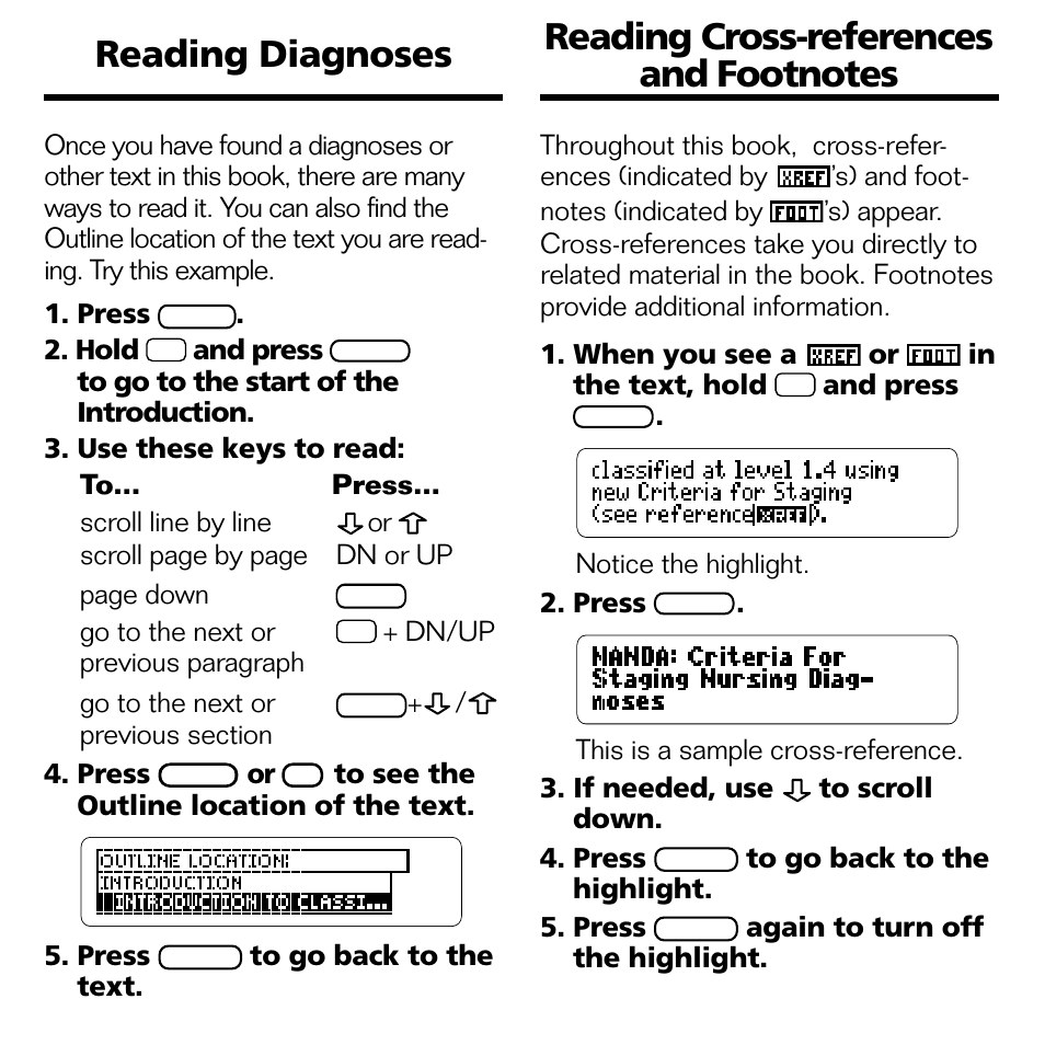 Reading diagnoses, Reading cross-references and footnotes | Franklin NND-2063 User Manual | Page 13 / 20