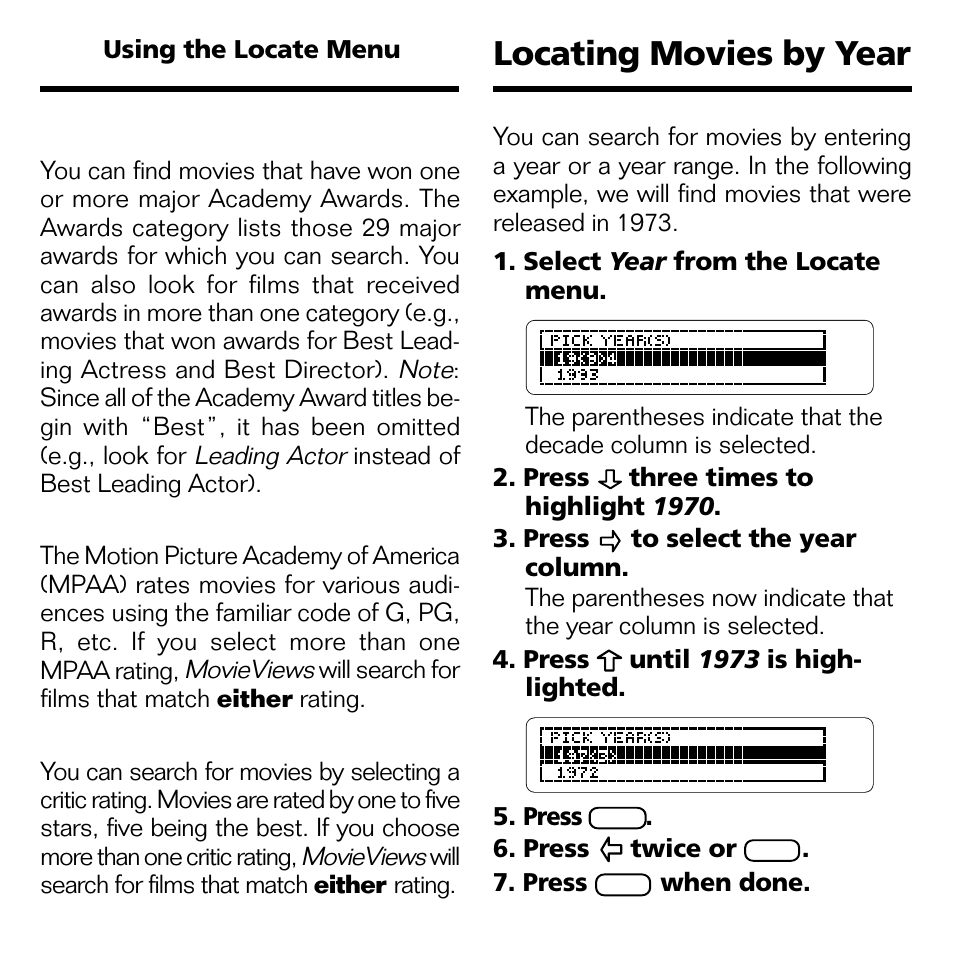 Locating movies by year | Franklin MOVIEVIEWS FLX-440 User Manual | Page 11 / 20