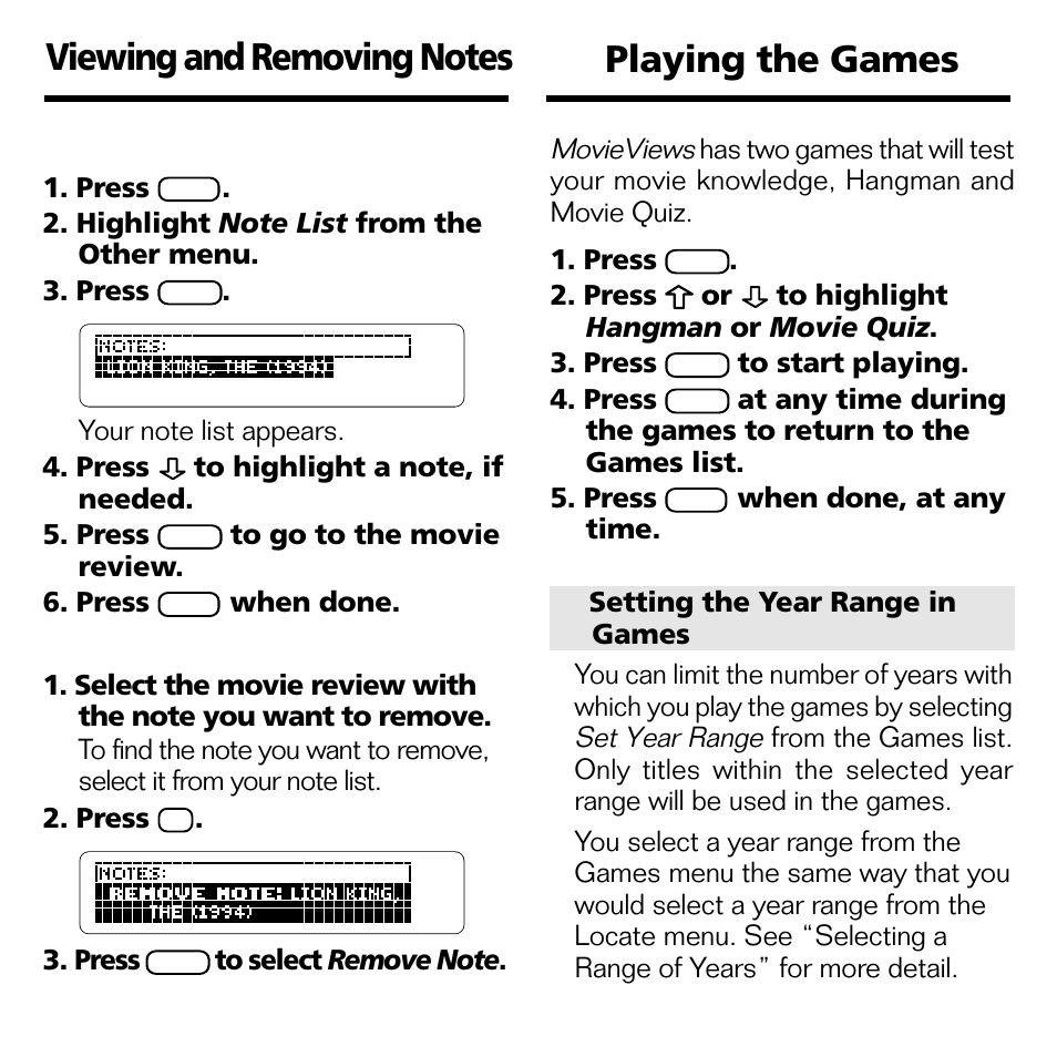 Playing the games | Franklin MOVIEVIEWS FLX-440 User Manual | Page 14 / 20