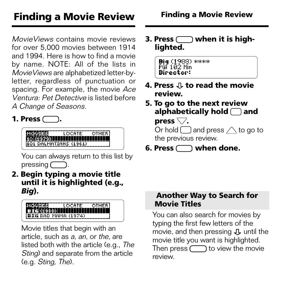 Finding a movie review | Franklin MOVIEVIEWS FLX-440 User Manual | Page 7 / 20