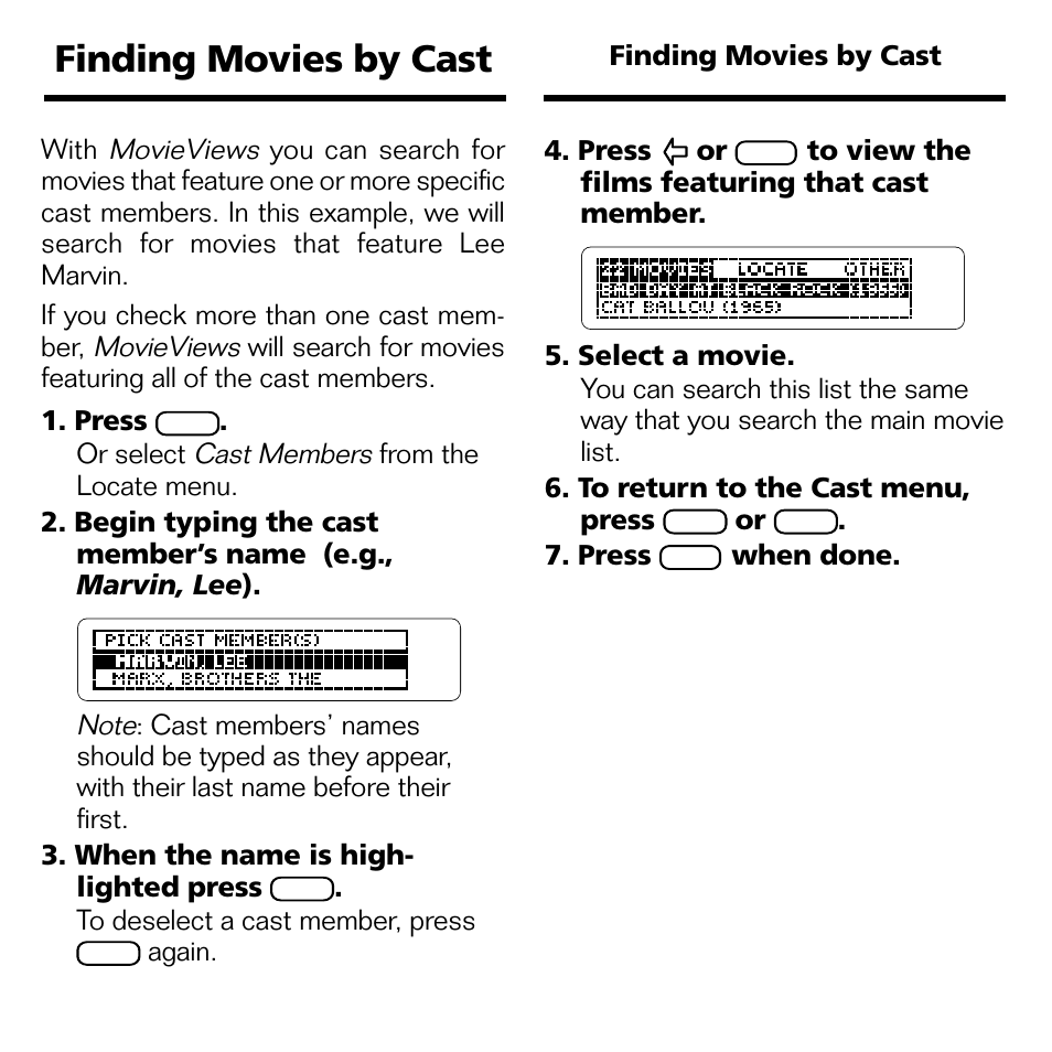 Finding movies by cast | Franklin MOVIEVIEWS FLX-440 User Manual | Page 8 / 20