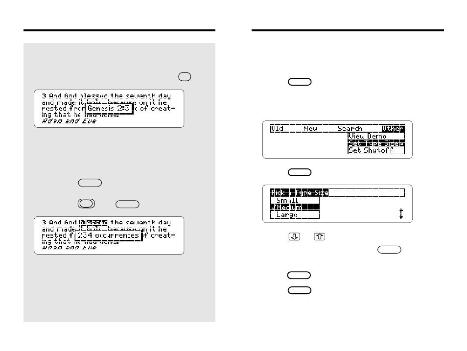Changing settings, Where in the bible are you, Viewing word counts | Franklin IC-121 User Manual | Page 13 / 42