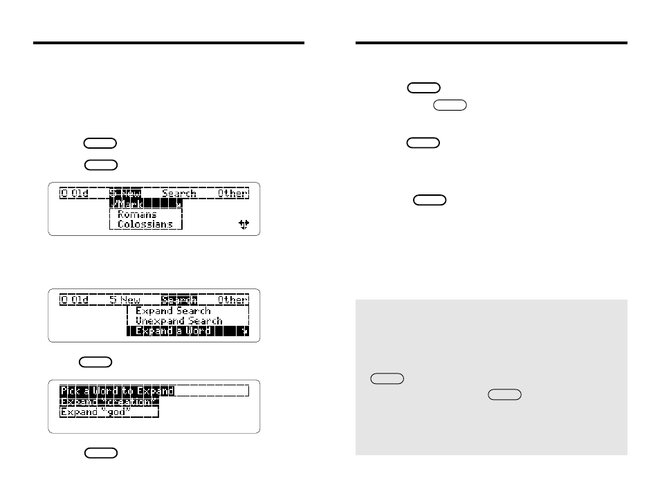 Expanding search words, Unexpanding search words | Franklin IC-121 User Manual | Page 21 / 42