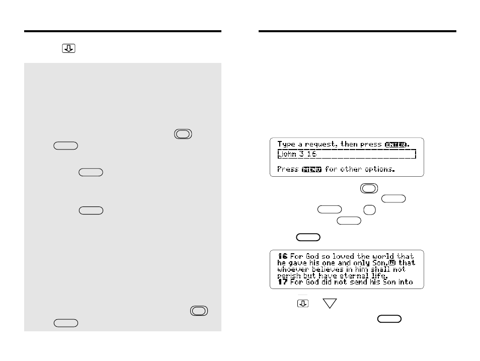 Finding book, chapter, verse, Comparing translations, Receiving words | Franklin IC-121 User Manual | Page 33 / 42