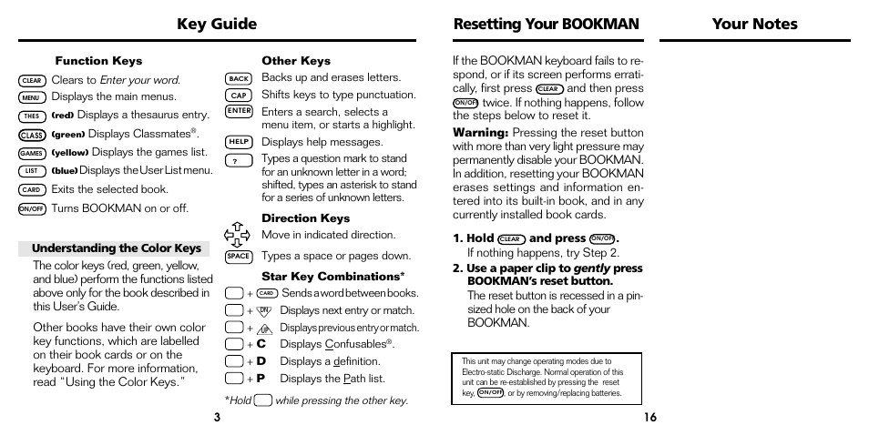 Key guide | Franklin Bookman ADV-640 User Manual | Page 17 / 20