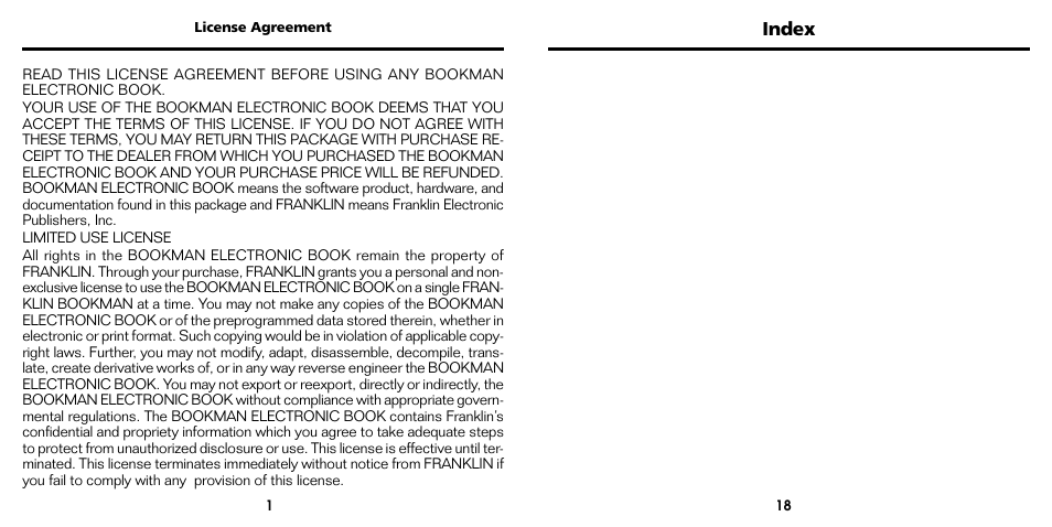 Index | Franklin Bookman ADV-640 User Manual | Page 19 / 20