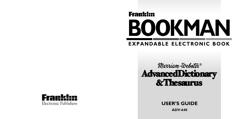 Bookman | Franklin Bookman ADV-640 User Manual | Page 20 / 20