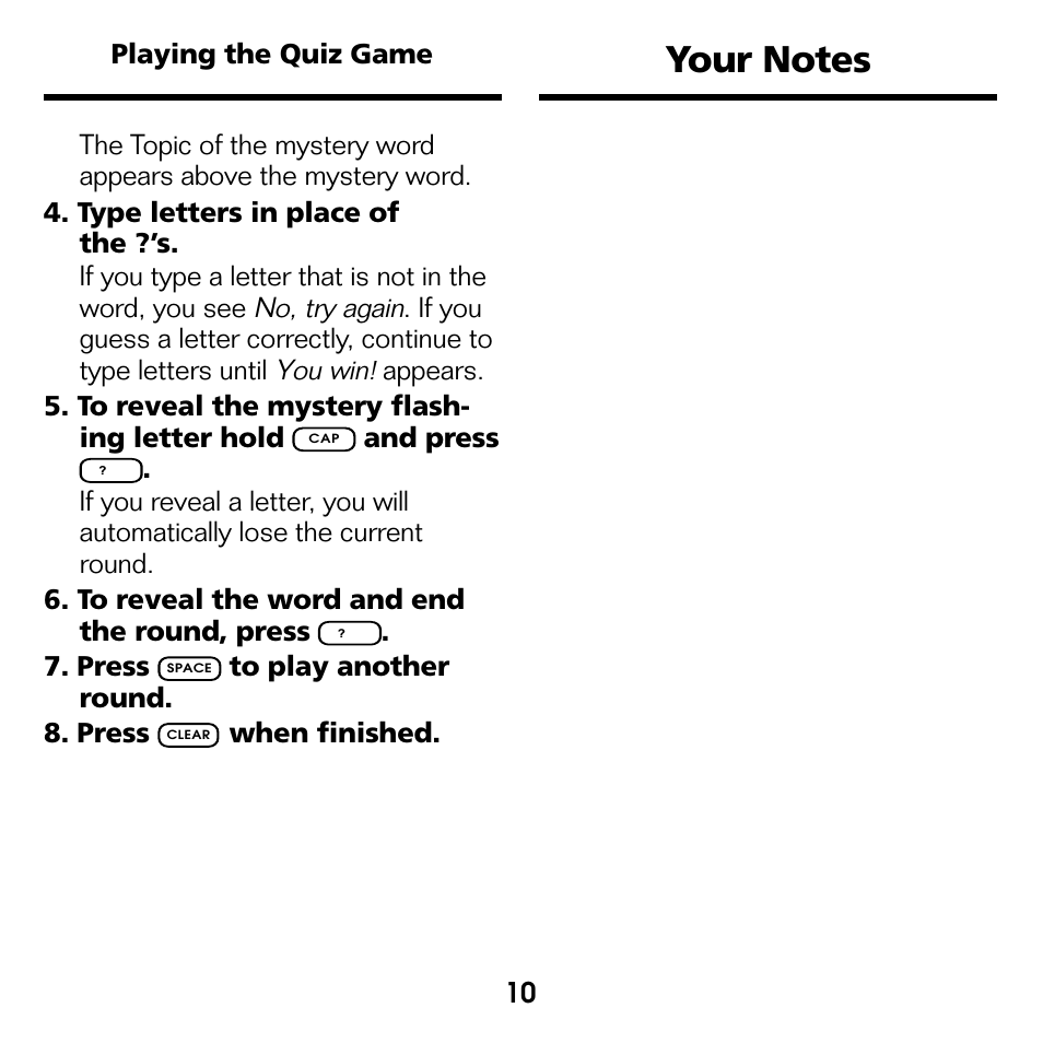 Your notes | Franklin CWQ-2056 User Manual | Page 11 / 18