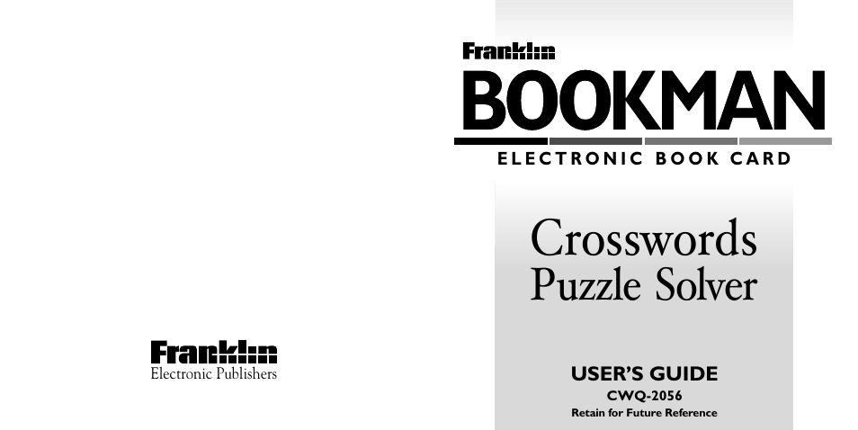 Bookman, Crosswords, Puzzle solver | Franklin CWQ-2056 User Manual | Page 18 / 18