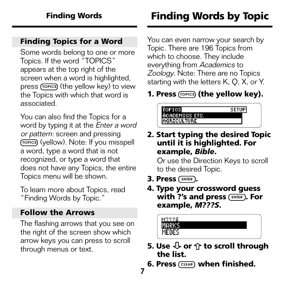 Finding words by topic | Franklin CWQ-2056 User Manual | Page 8 / 18