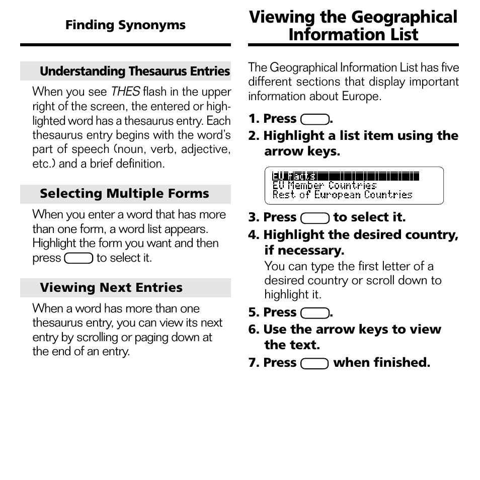 Viewing the geographical information list | Franklin POCKET LEXICON TMQ-440 User Manual | Page 9 / 20