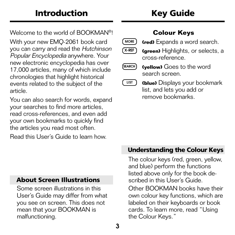 Introduction, Key guide, Introduction key guide | Franklin EMQ-2061 User Manual | Page 4 / 19