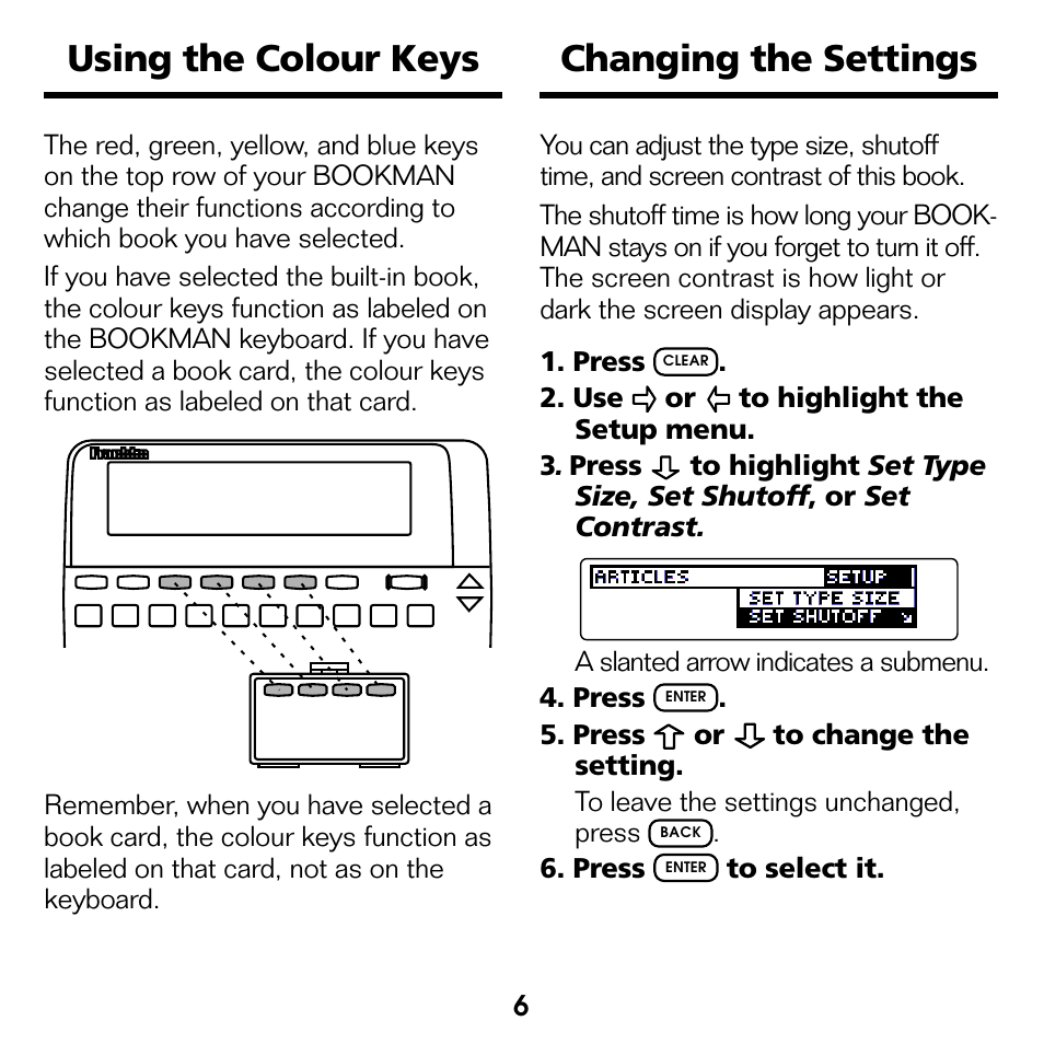Using the colour keys, Changing the settings, Using the colour keys changing the settings | Franklin EMQ-2061 User Manual | Page 7 / 19