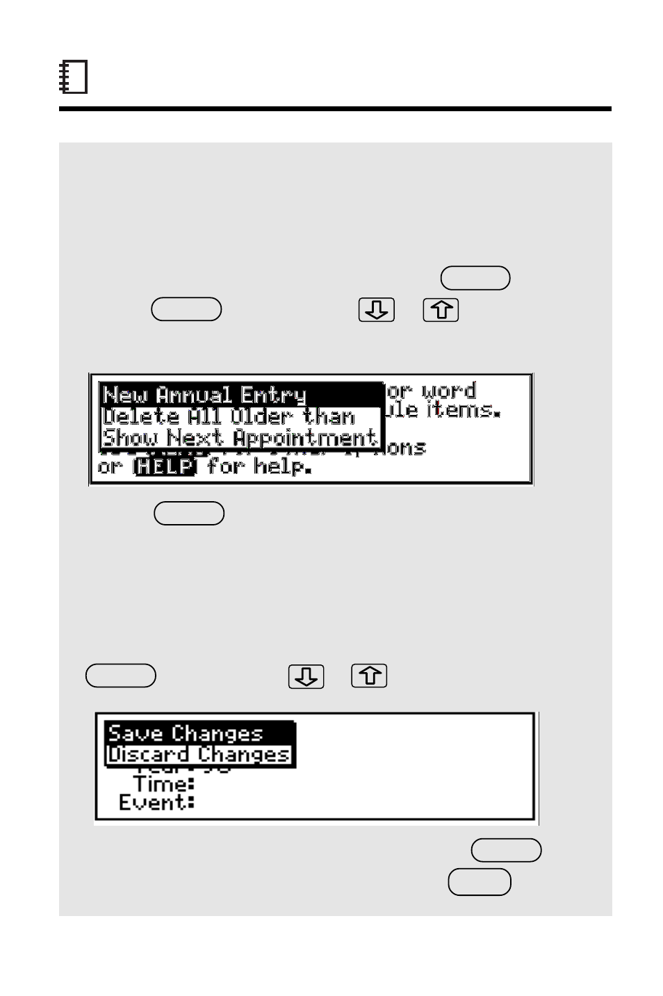 Making annual entries, Saving or discarding changes | Franklin IC-107 User Manual | Page 23 / 79