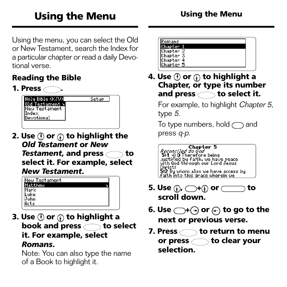Using the menu | Franklin BOOKMAN II KJB-1840 User Manual | Page 10 / 25