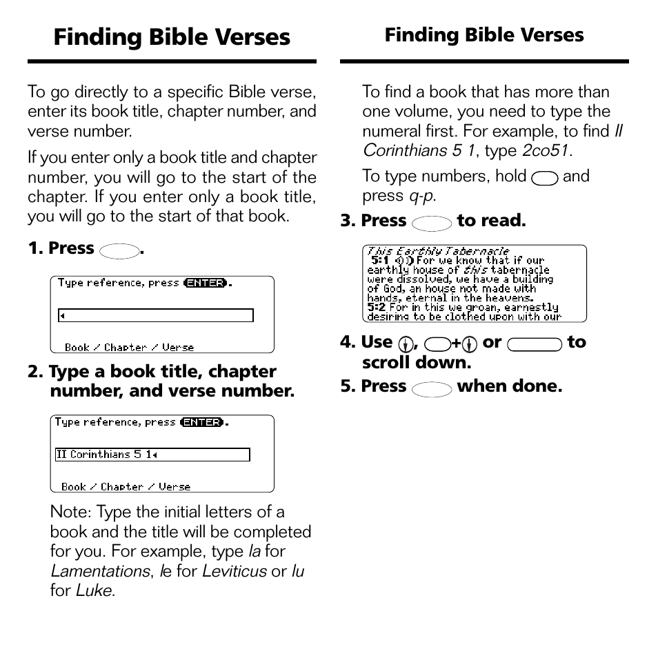 Finding bible verses | Franklin BOOKMAN II KJB-1840 User Manual | Page 13 / 25