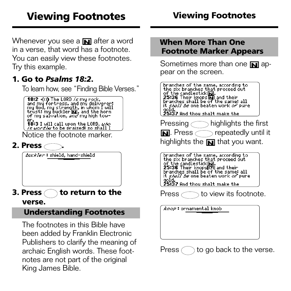 Viewing footnotes | Franklin BOOKMAN II KJB-1840 User Manual | Page 17 / 25