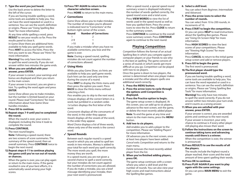 Playing competition | Franklin SPELLING BEE SSB-208 User Manual | Page 4 / 6
