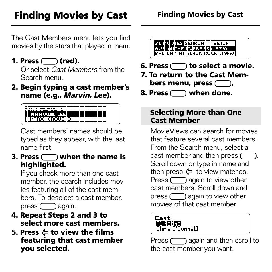 Finding movies by cast | Franklin FLX-2074 User Manual | Page 9 / 19
