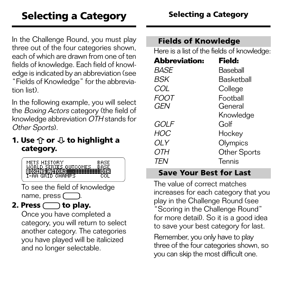 Selecting a category | Franklin XST-2051 User Manual | Page 11 / 24