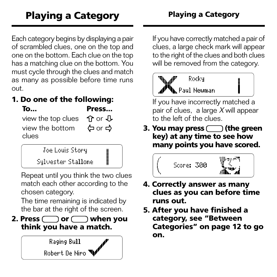 Playing a category | Franklin XST-2051 User Manual | Page 12 / 24