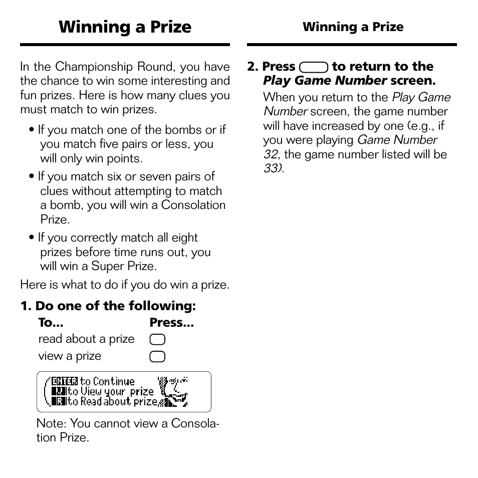 Winning a prize | Franklin XST-2051 User Manual | Page 16 / 24
