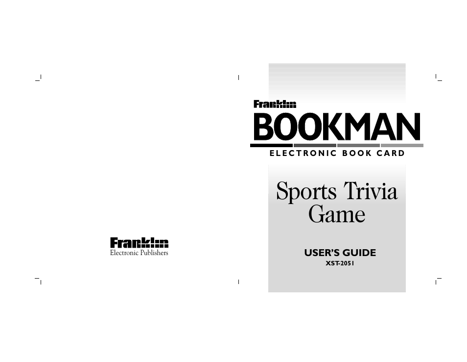 Bookman, Sports trivia game | Franklin XST-2051 User Manual | Page 24 / 24