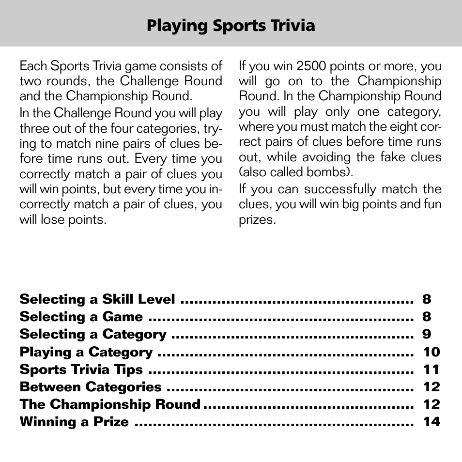 Playing sports trivia | Franklin XST-2051 User Manual | Page 9 / 24