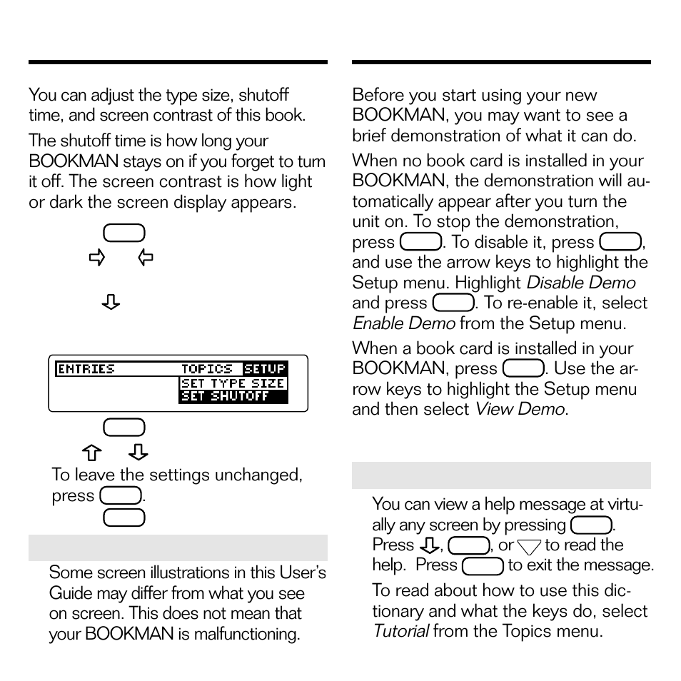 Changing the settings, Viewing a demonstration | Franklin DMM-440 User Manual | Page 7 / 20