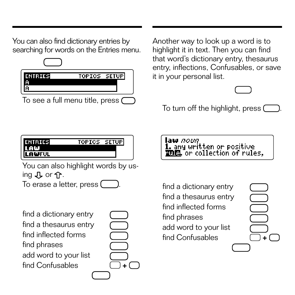 Using the word list, Highlighting words | Franklin DMM-440 User Manual | Page 9 / 20