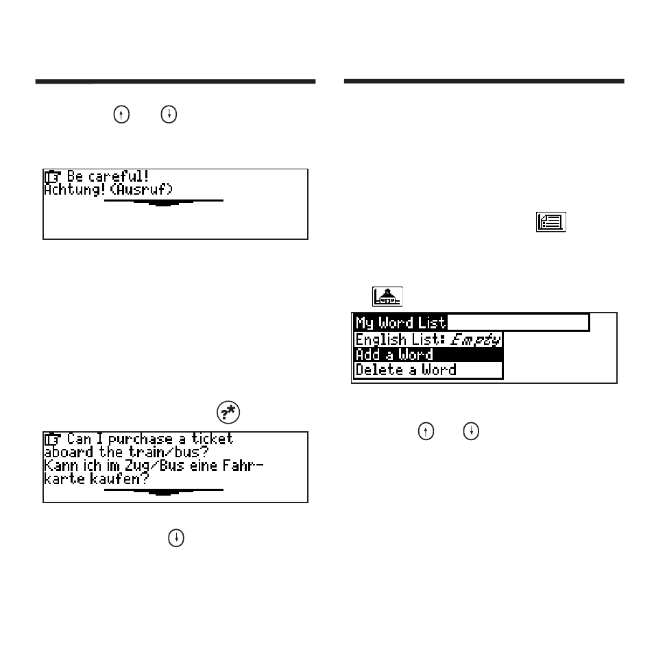 Using my word list, Translating traveller’s phrases | Franklin Professor PRO DBD-3040 User Manual | Page 20 / 30