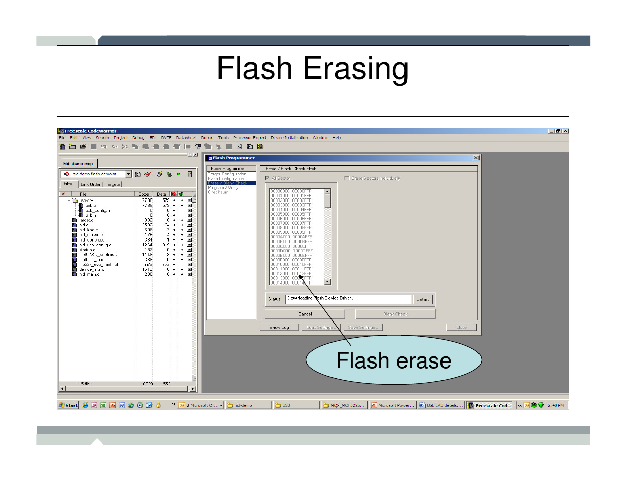 Flash erasing | Freescale Semiconductor TWR-MCF52259-Ethenet User Manual | Page 146 / 166
