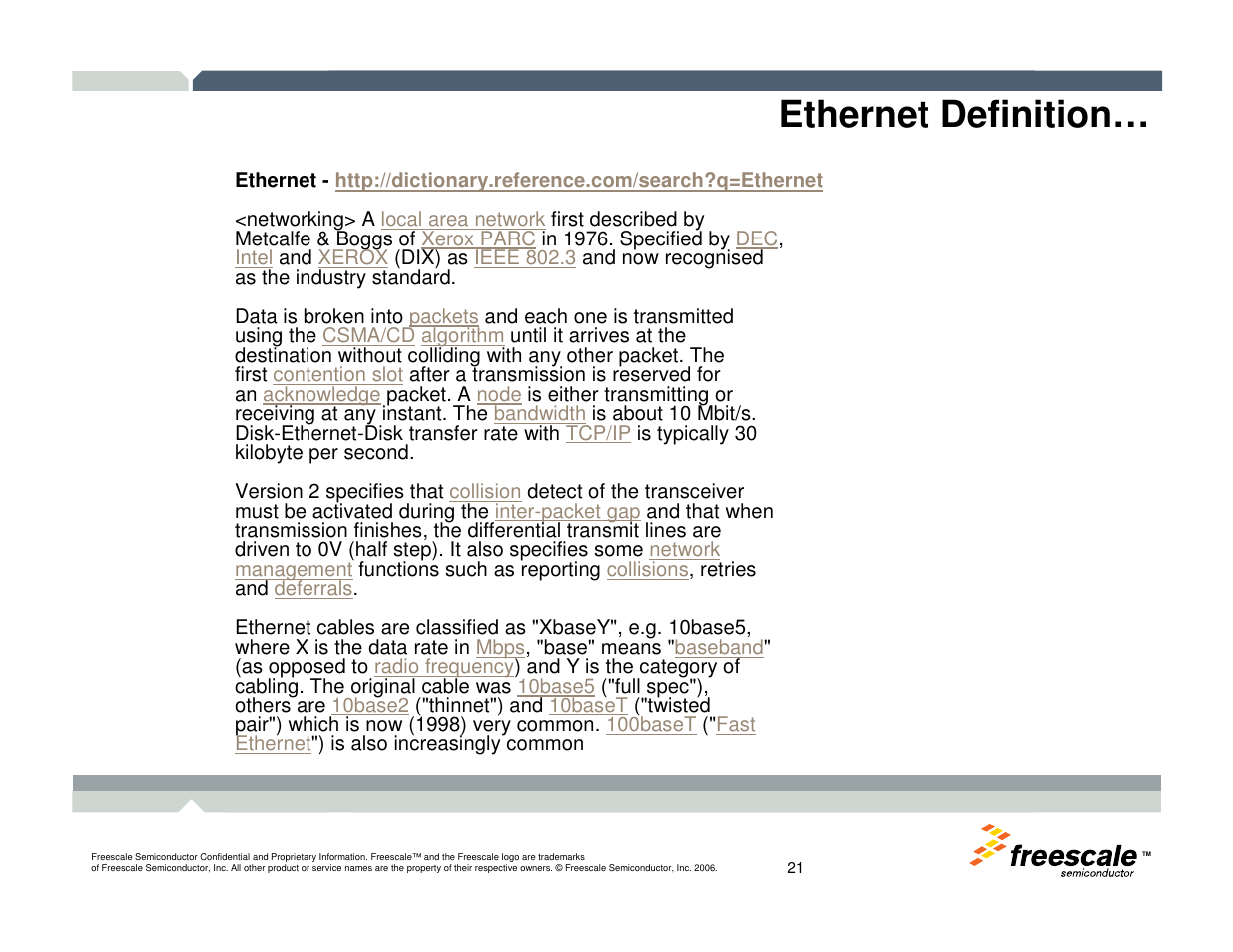 Ethernet definition | Freescale Semiconductor TWR-MCF52259-Ethenet User Manual | Page 22 / 166