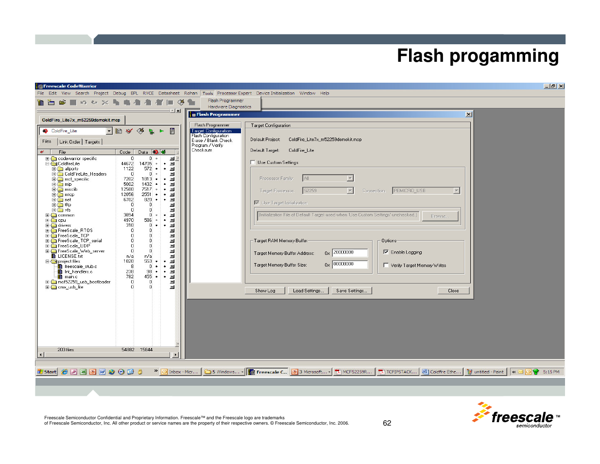 Flash progamming | Freescale Semiconductor TWR-MCF52259-Ethenet User Manual | Page 63 / 166