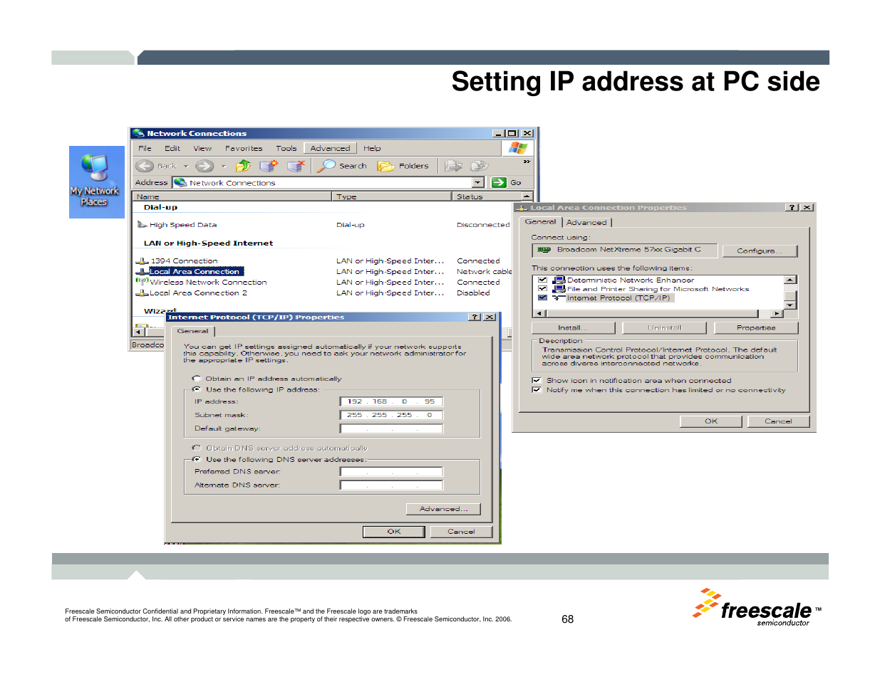 Setting ip address at pc side | Freescale Semiconductor TWR-MCF52259-Ethenet User Manual | Page 69 / 166