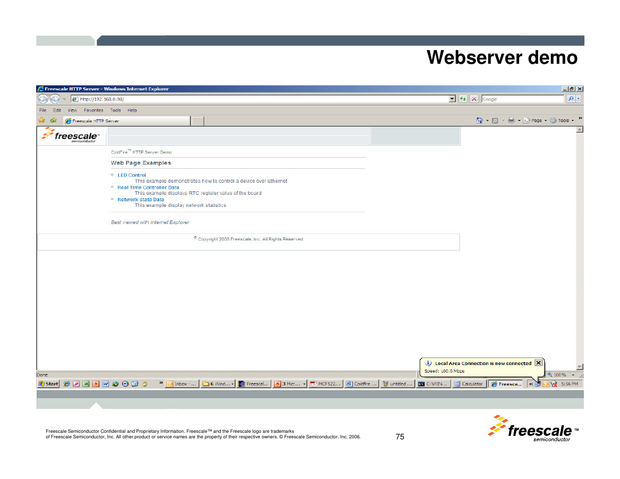 Webserver demo | Freescale Semiconductor TWR-MCF52259-Ethenet User Manual | Page 76 / 166