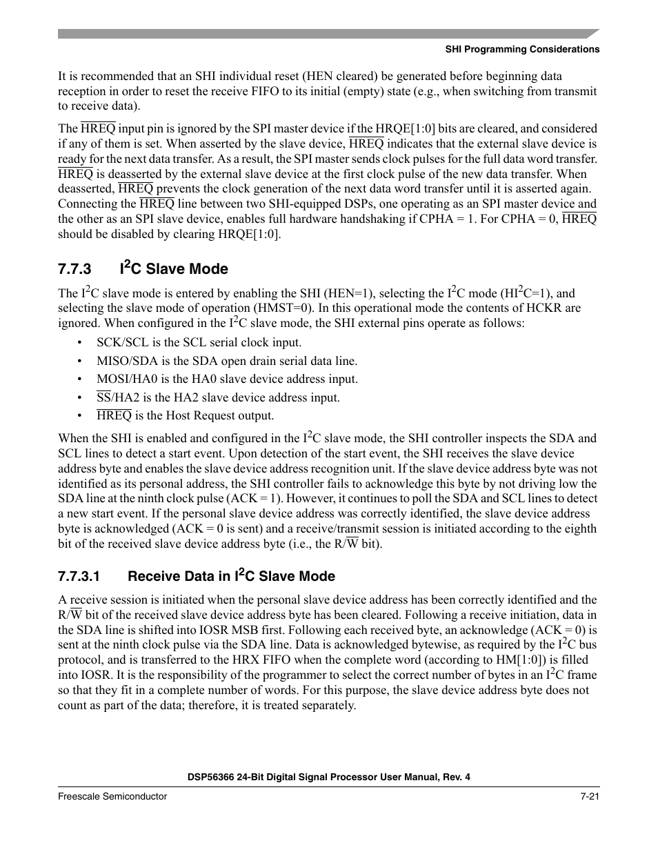 3 i2c slave mode, 1 receive data in i2c slave mode, Receive data in i | C slave mode | Freescale Semiconductor DSP56366 User Manual | Page 145 / 366