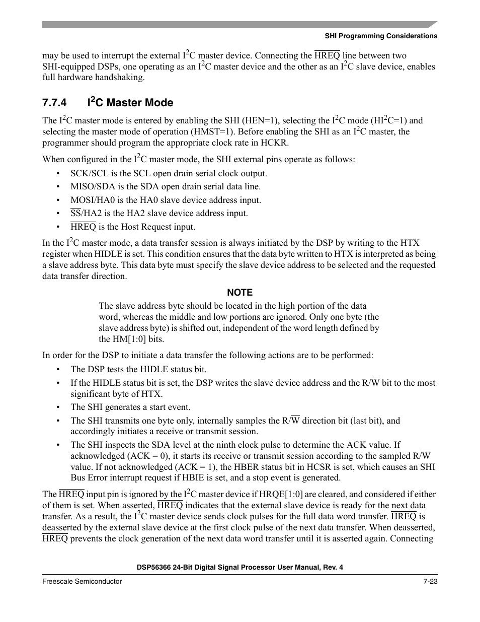 4 i2c master mode, C master mode | Freescale Semiconductor DSP56366 User Manual | Page 147 / 366