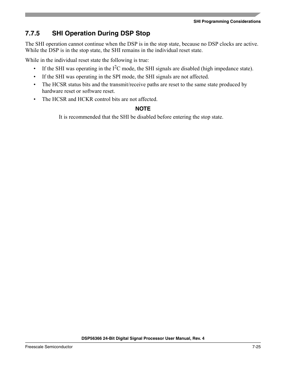 5 shi operation during dsp stop, Shi operation during dsp stop -25 | Freescale Semiconductor DSP56366 User Manual | Page 149 / 366