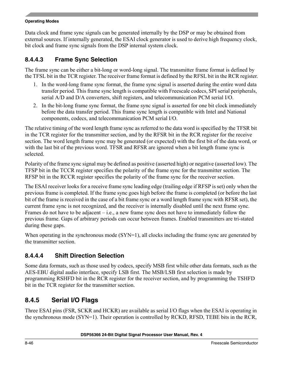 3 frame sync selection, 4 shift direction selection, 5 serial i/o flags | Frame sync selection -46, Shift direction selection -46, Serial i/o flags -46 | Freescale Semiconductor DSP56366 User Manual | Page 196 / 366