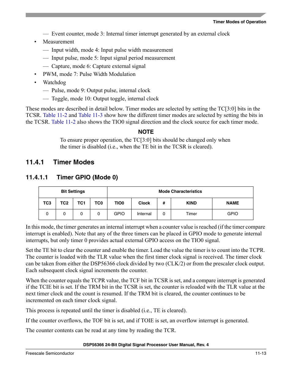 1 timer modes, 1 timer gpio (mode 0), Timer modes -13 | Timer gpio (mode 0) -13 | Freescale Semiconductor DSP56366 User Manual | Page 243 / 366