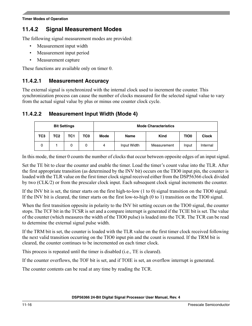 2 signal measurement modes, 1 measurement accuracy, 2 measurement input width (mode 4) | Signal measurement modes -16, Measurement accuracy -16, Measurement input width (mode 4) -16 | Freescale Semiconductor DSP56366 User Manual | Page 246 / 366