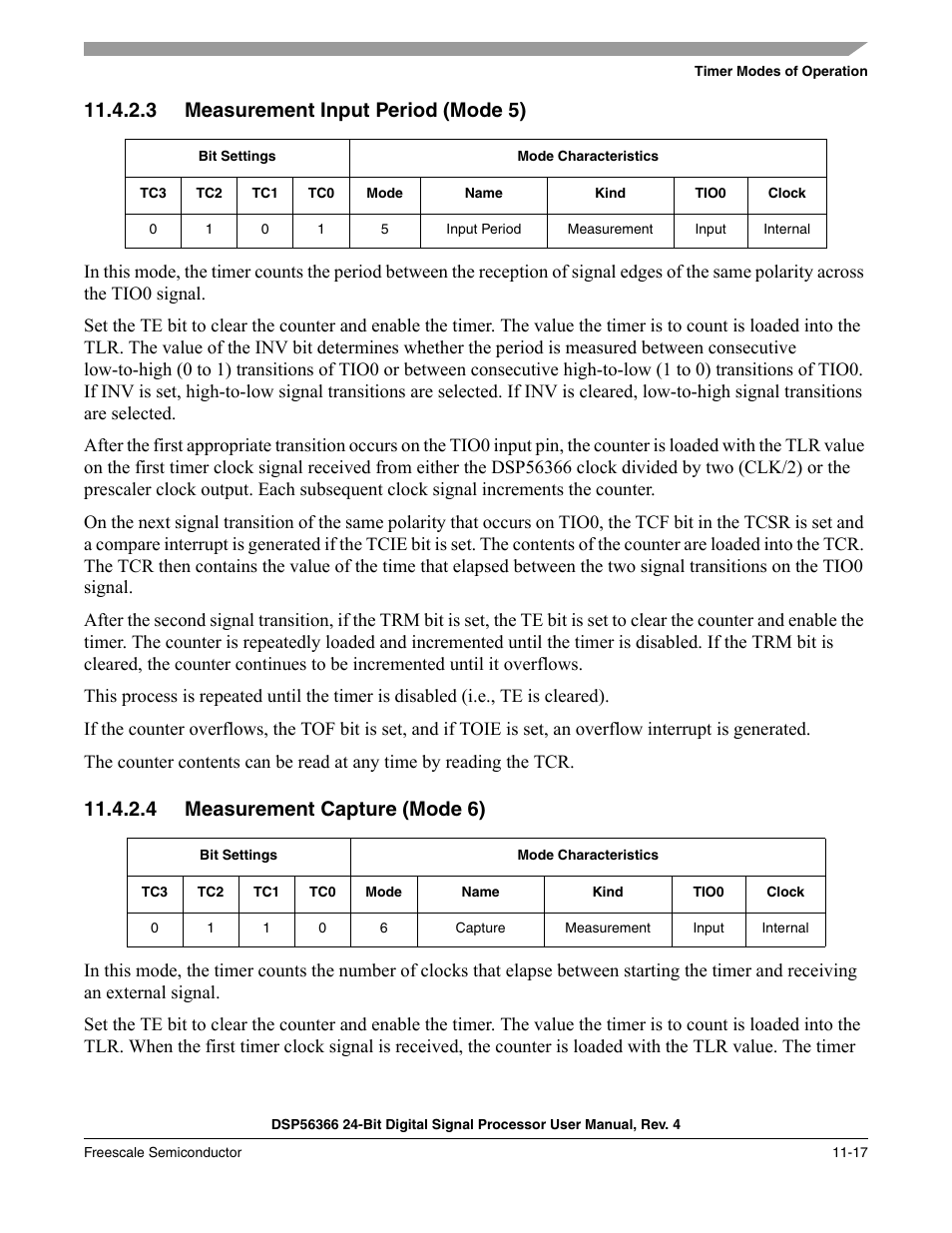 3 measurement input period (mode 5), 4 measurement capture (mode 6), Measurement input period (mode 5) -17 | Measurement capture (mode 6) -17 | Freescale Semiconductor DSP56366 User Manual | Page 247 / 366