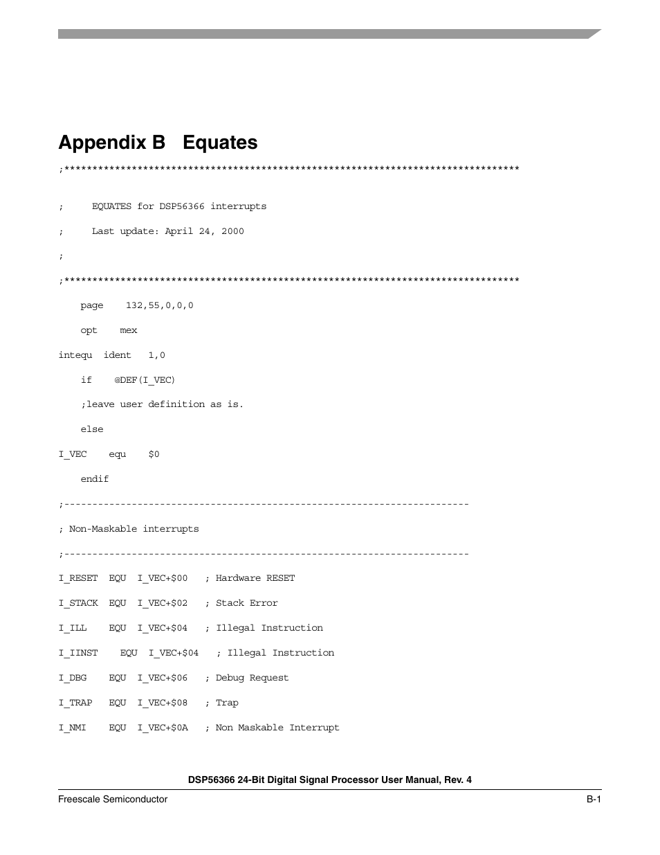 Appendix b, Appendix b equates | Freescale Semiconductor DSP56366 User Manual | Page 267 / 366