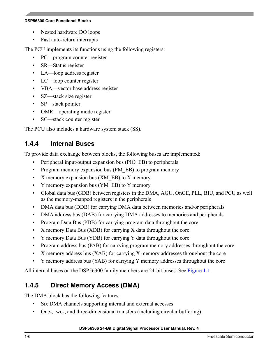 4 internal buses, 5 direct memory access (dma), Internal buses -6 | Direct memory access (dma) -6 | Freescale Semiconductor DSP56366 User Manual | Page 30 / 366